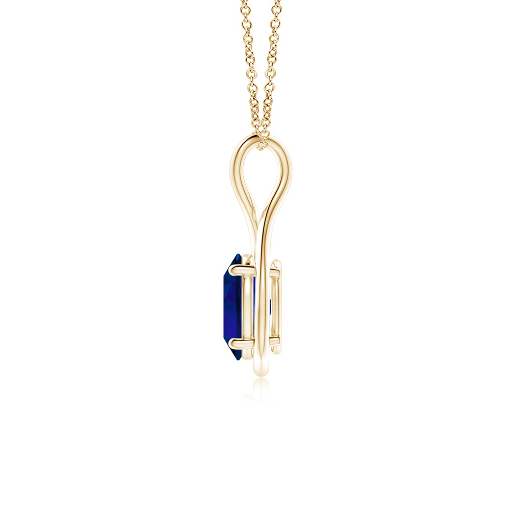 8x6mm Labgrown Lab-Grown Solitaire Oval Blue Sapphire Twist Bale Pendant in Yellow Gold Side 199