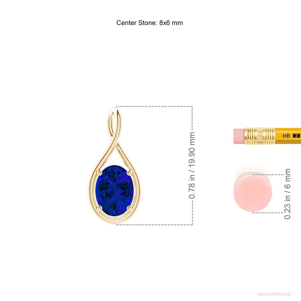 8x6mm Labgrown Lab-Grown Solitaire Oval Blue Sapphire Twist Bale Pendant in Yellow Gold ruler
