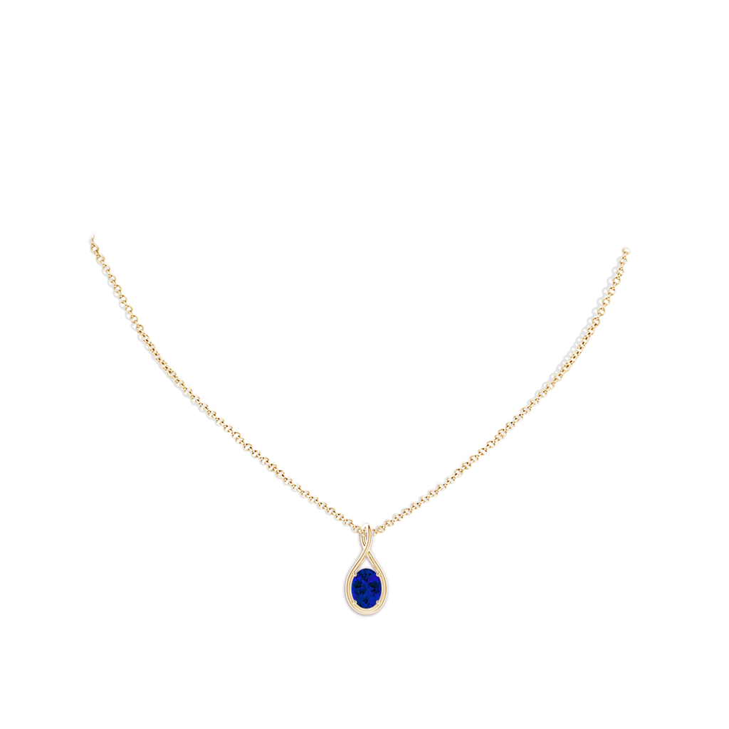 8x6mm Labgrown Lab-Grown Solitaire Oval Blue Sapphire Twist Bale Pendant in Yellow Gold pen