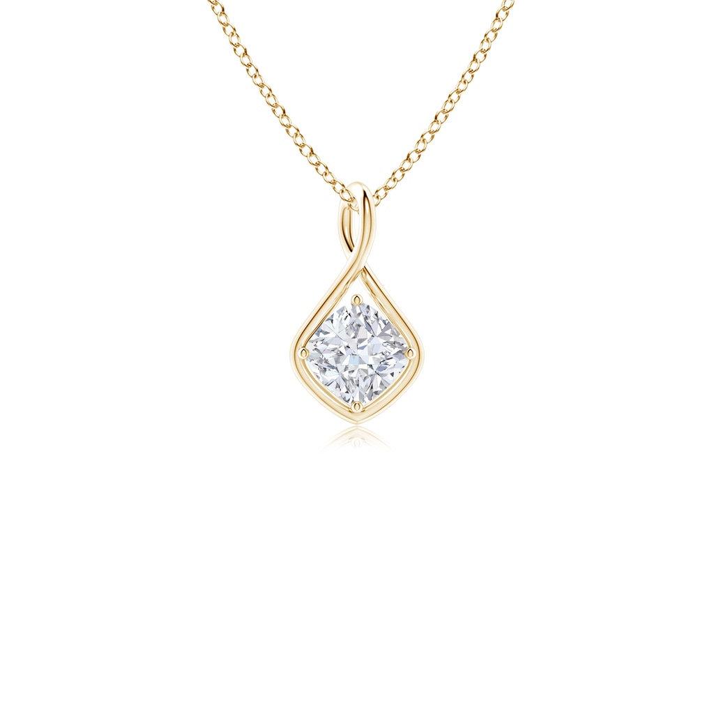 5.25mm FGVS Lab-Grown Solitaire Cushion Diamond Twist Bale Pendant in Yellow Gold