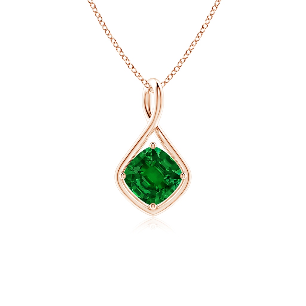 7mm Labgrown Lab-Grown Solitaire Cushion Emerald Twist Bale Pendant in Rose Gold