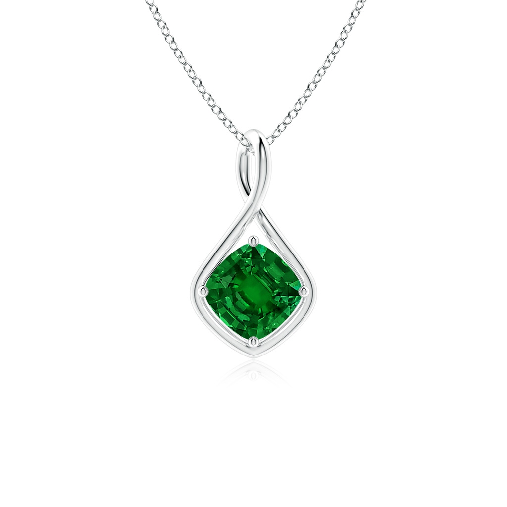 7mm Labgrown Lab-Grown Solitaire Cushion Emerald Twist Bale Pendant in White Gold