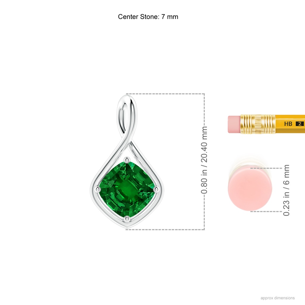 7mm Labgrown Lab-Grown Solitaire Cushion Emerald Twist Bale Pendant in White Gold ruler