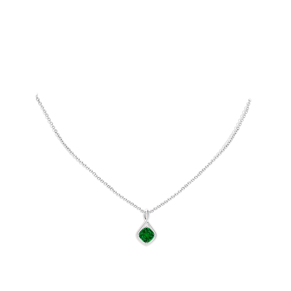 7mm Labgrown Lab-Grown Solitaire Cushion Emerald Twist Bale Pendant in White Gold pen