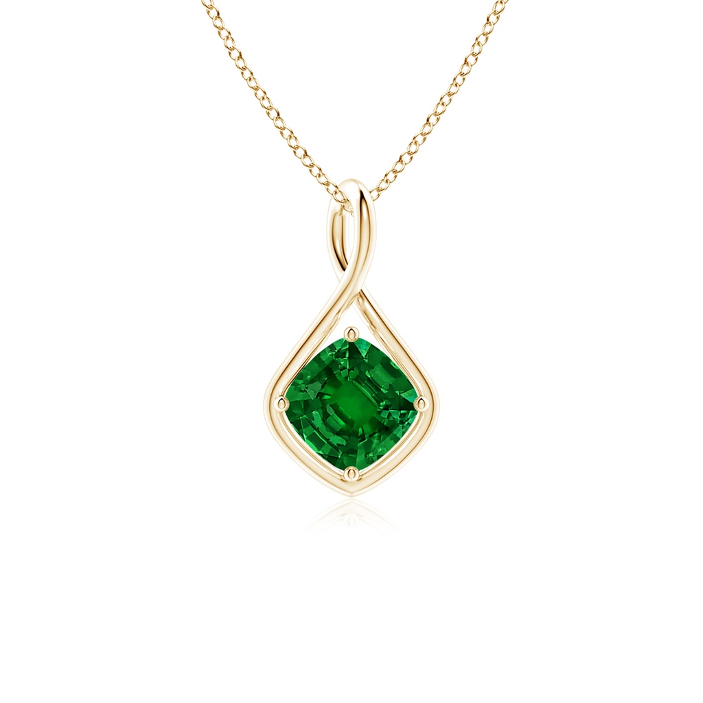 7mm Labgrown Lab-Grown Solitaire Cushion Emerald Twist Bale Pendant in Yellow Gold