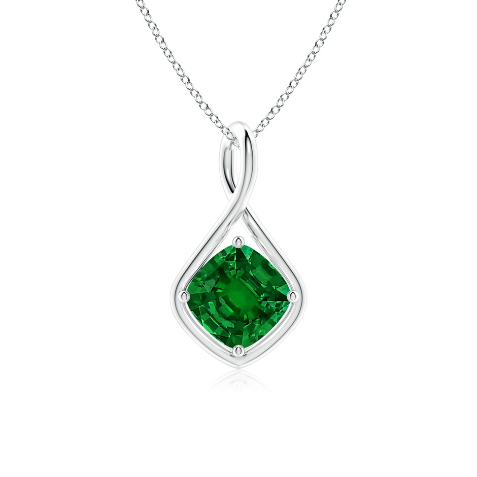 8mm Labgrown Lab-Grown Solitaire Cushion Emerald Twist Bale Pendant in White Gold 