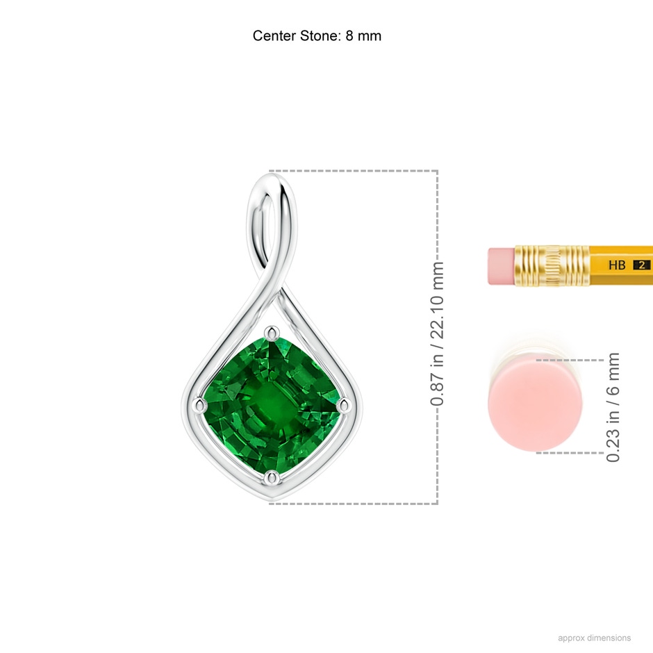 8mm Labgrown Lab-Grown Solitaire Cushion Emerald Twist Bale Pendant in White Gold ruler