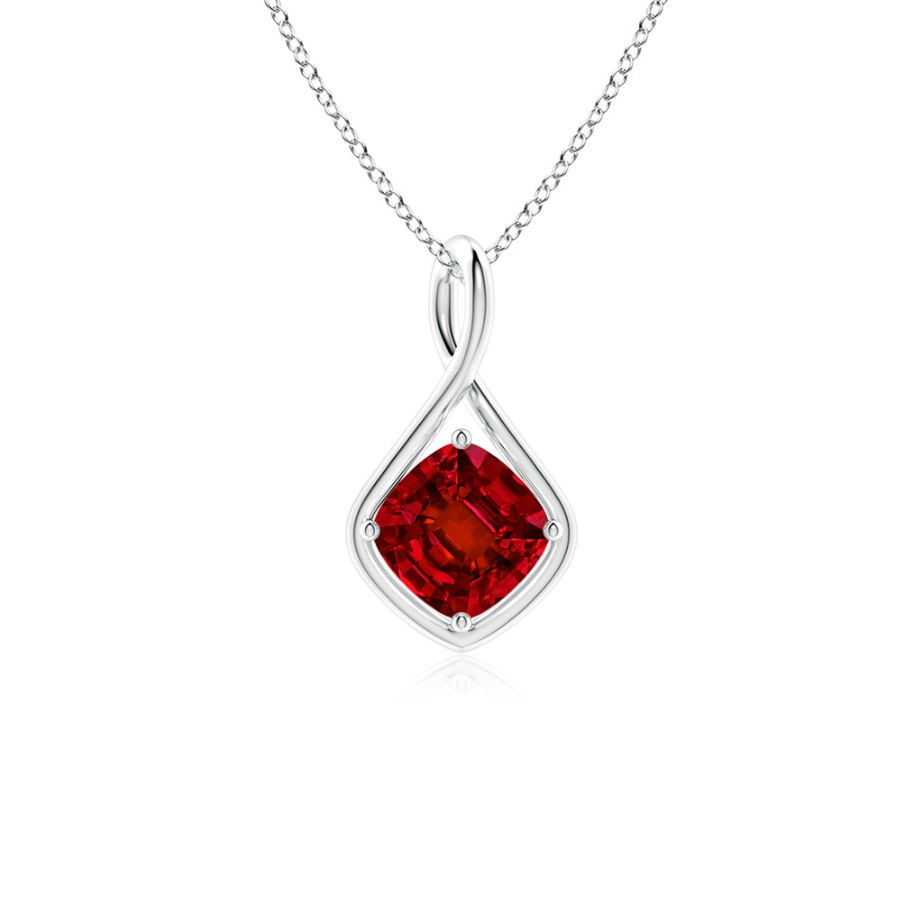 7mm Labgrown Lab-Grown Solitaire Cushion Ruby Twist Bale Pendant in P950 Platinum