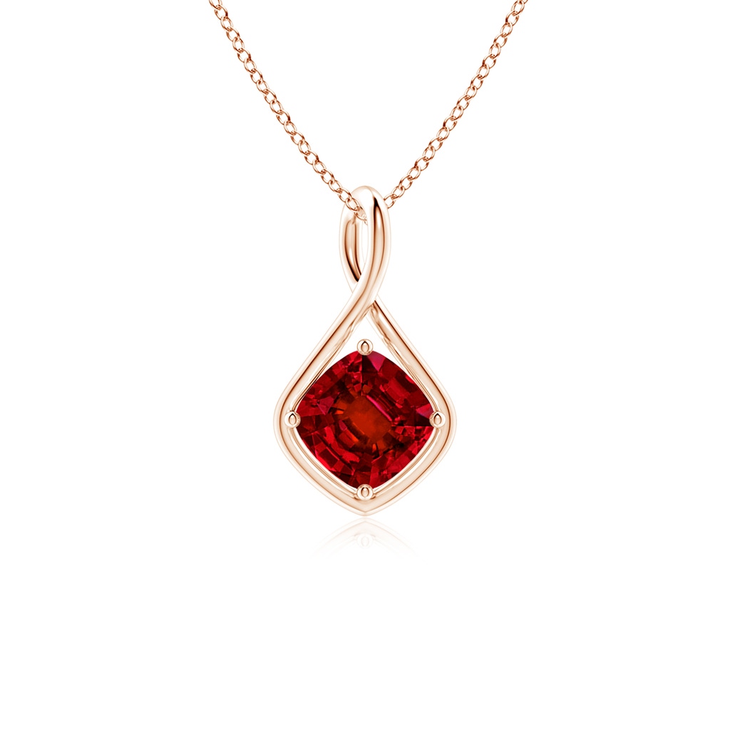 7mm Labgrown Lab-Grown Solitaire Cushion Ruby Twist Bale Pendant in Rose Gold