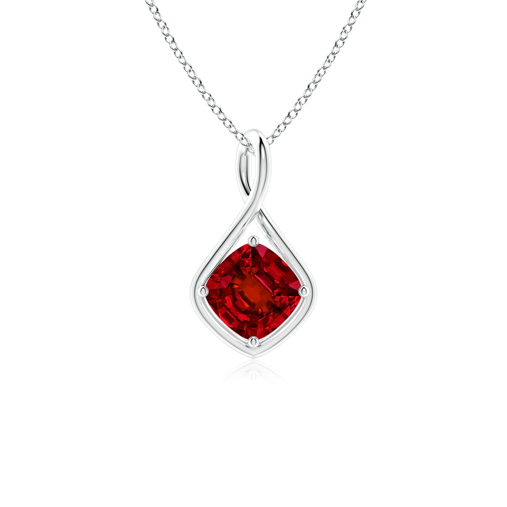 7mm Labgrown Lab-Grown Solitaire Cushion Ruby Twist Bale Pendant in White Gold