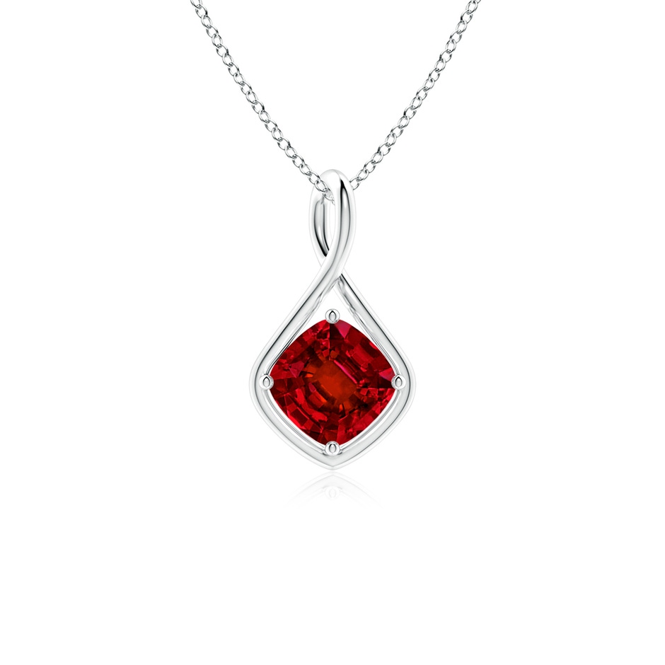 7mm Labgrown Lab-Grown Solitaire Cushion Ruby Twist Bale Pendant in White Gold 