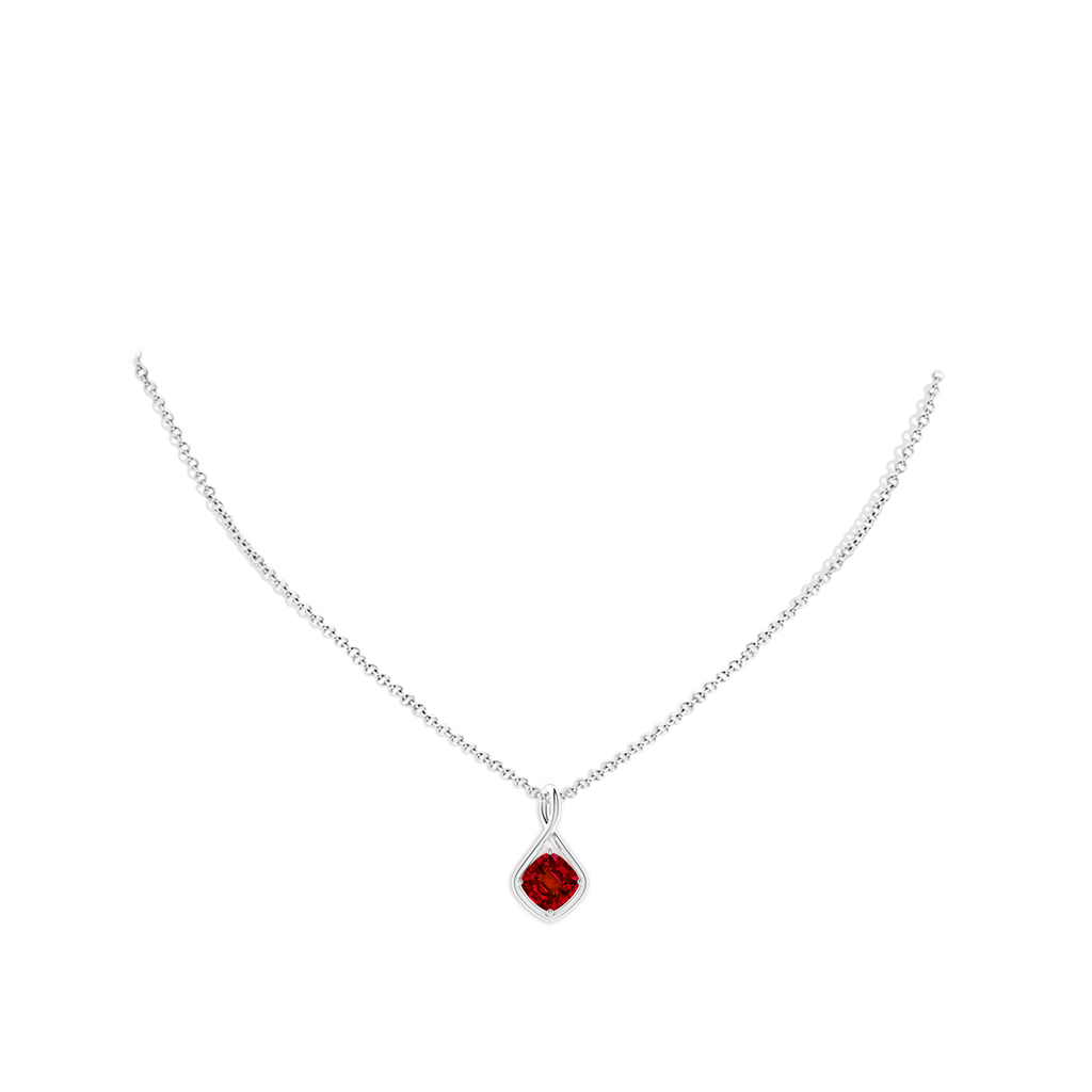 7mm Labgrown Lab-Grown Solitaire Cushion Ruby Twist Bale Pendant in White Gold pen