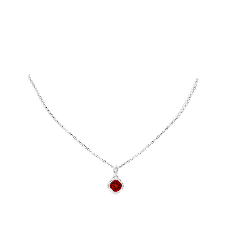 7mm Labgrown Lab-Grown Solitaire Cushion Ruby Twist Bale Pendant in White Gold pen