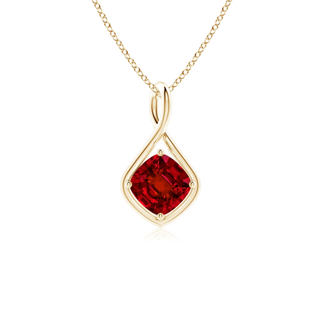 7mm Labgrown Lab-Grown Solitaire Cushion Ruby Twist Bale Pendant in Yellow Gold