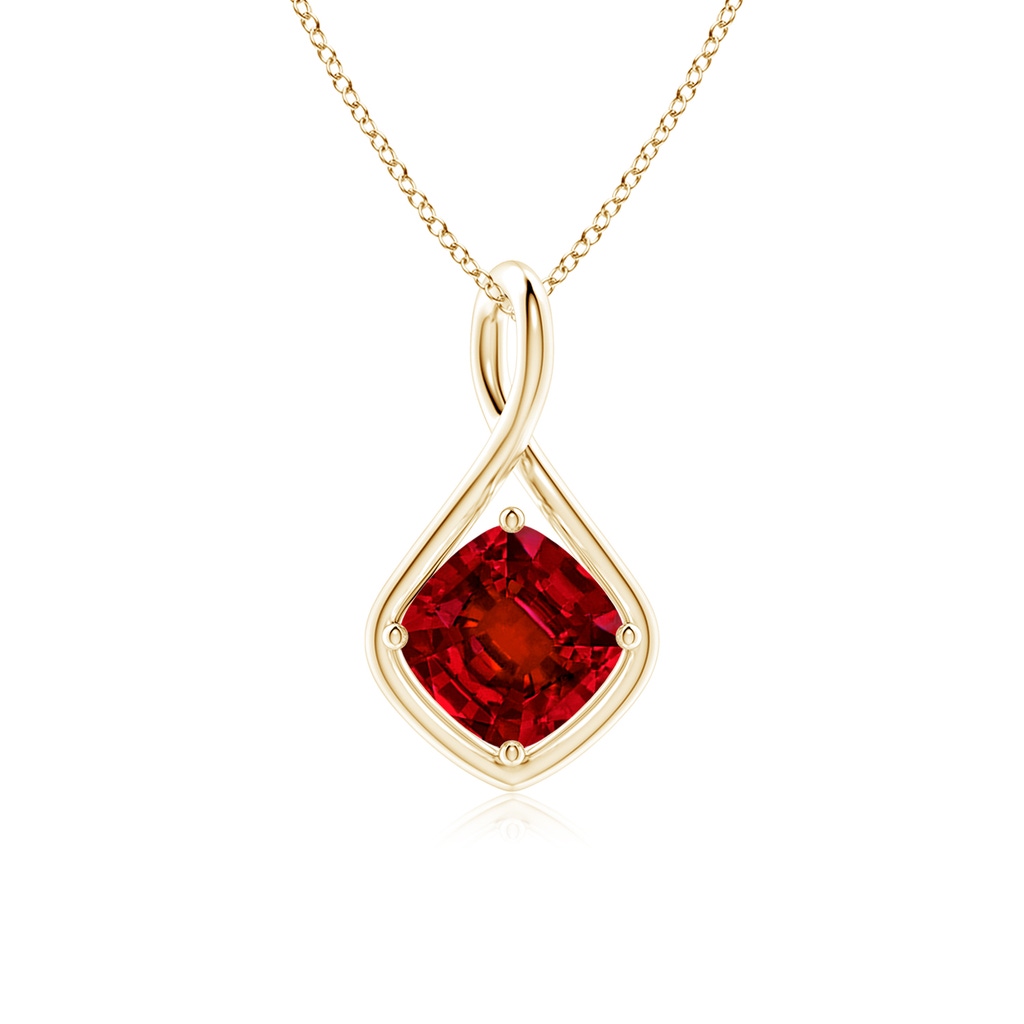 8mm Labgrown Lab-Grown Solitaire Cushion Ruby Twist Bale Pendant in Yellow Gold