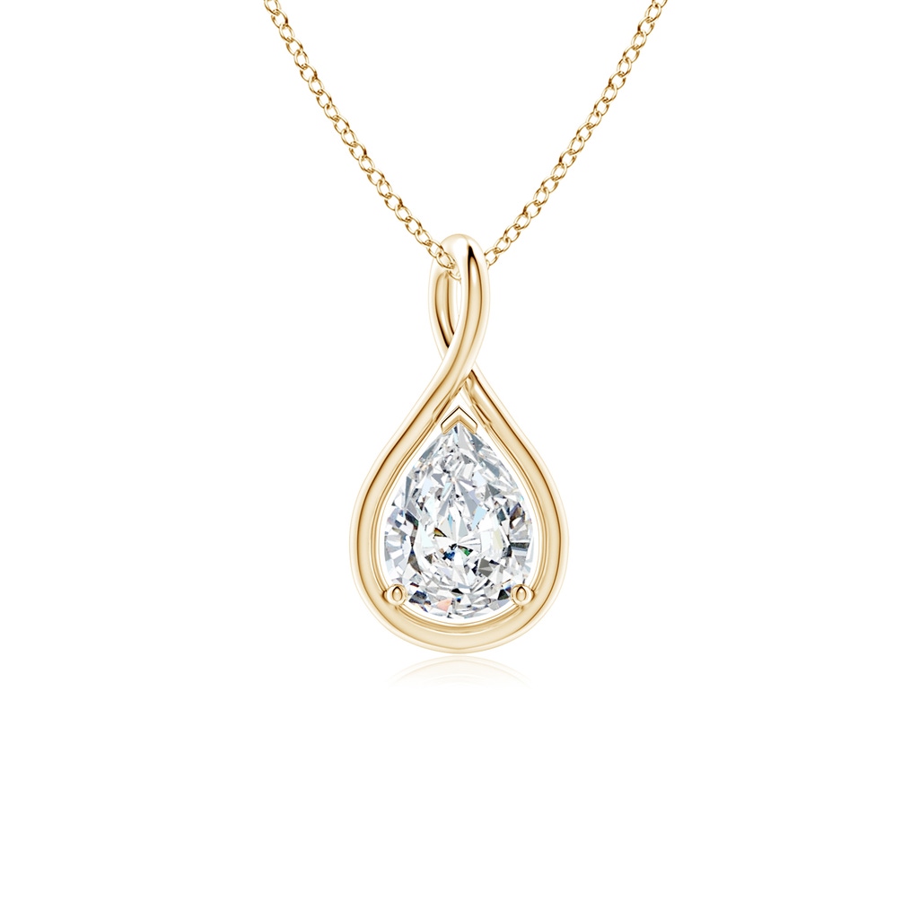 8x5mm FGVS Lab-Grown Solitaire Pear Diamond Twist Bale Pendant in Yellow Gold