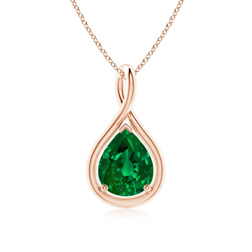 10x8mm Labgrown Lab-Grown Solitaire Pear Emerald Twist Bale Pendant in Rose Gold
