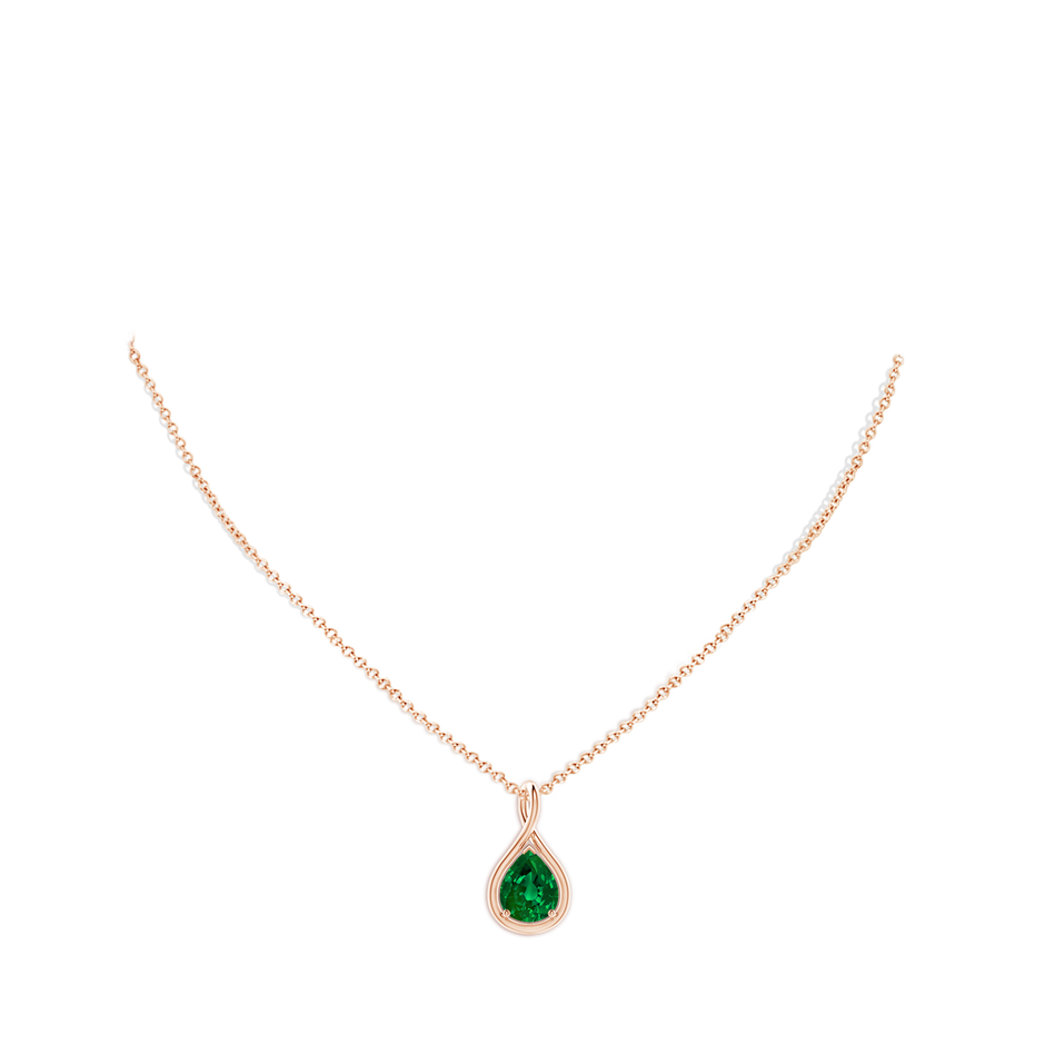 10x8mm Labgrown Lab-Grown Solitaire Pear Emerald Twist Bale Pendant in Rose Gold pen