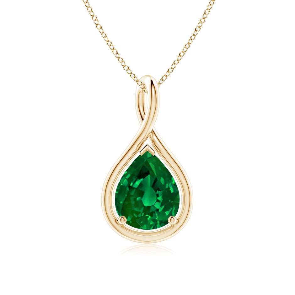 10x8mm Labgrown Lab-Grown Solitaire Pear Emerald Twist Bale Pendant in Yellow Gold 