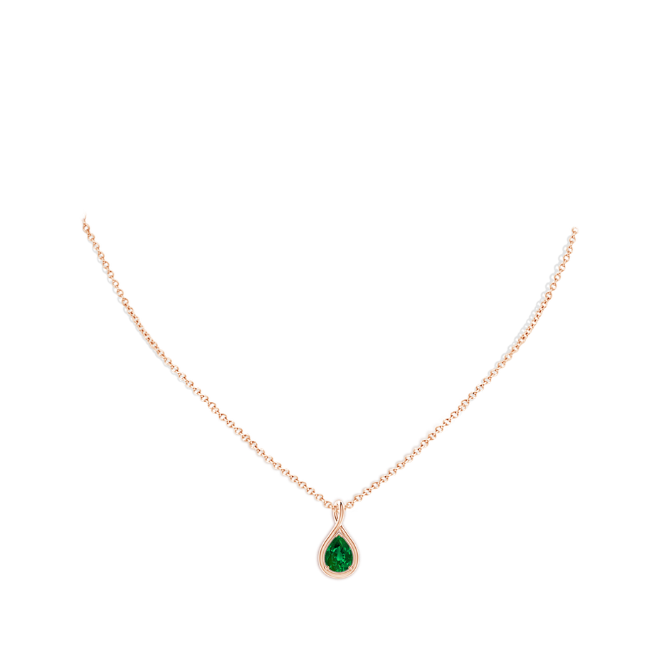 8x6mm Labgrown Lab-Grown Solitaire Pear Emerald Twist Bale Pendant in Rose Gold pen