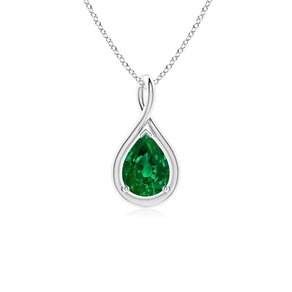 8x6mm Labgrown Lab-Grown Solitaire Pear Emerald Twist Bale Pendant in White Gold