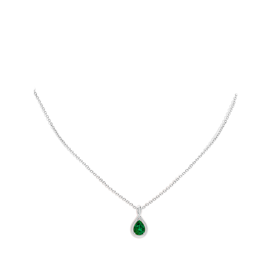 8x6mm Labgrown Lab-Grown Solitaire Pear Emerald Twist Bale Pendant in White Gold pen