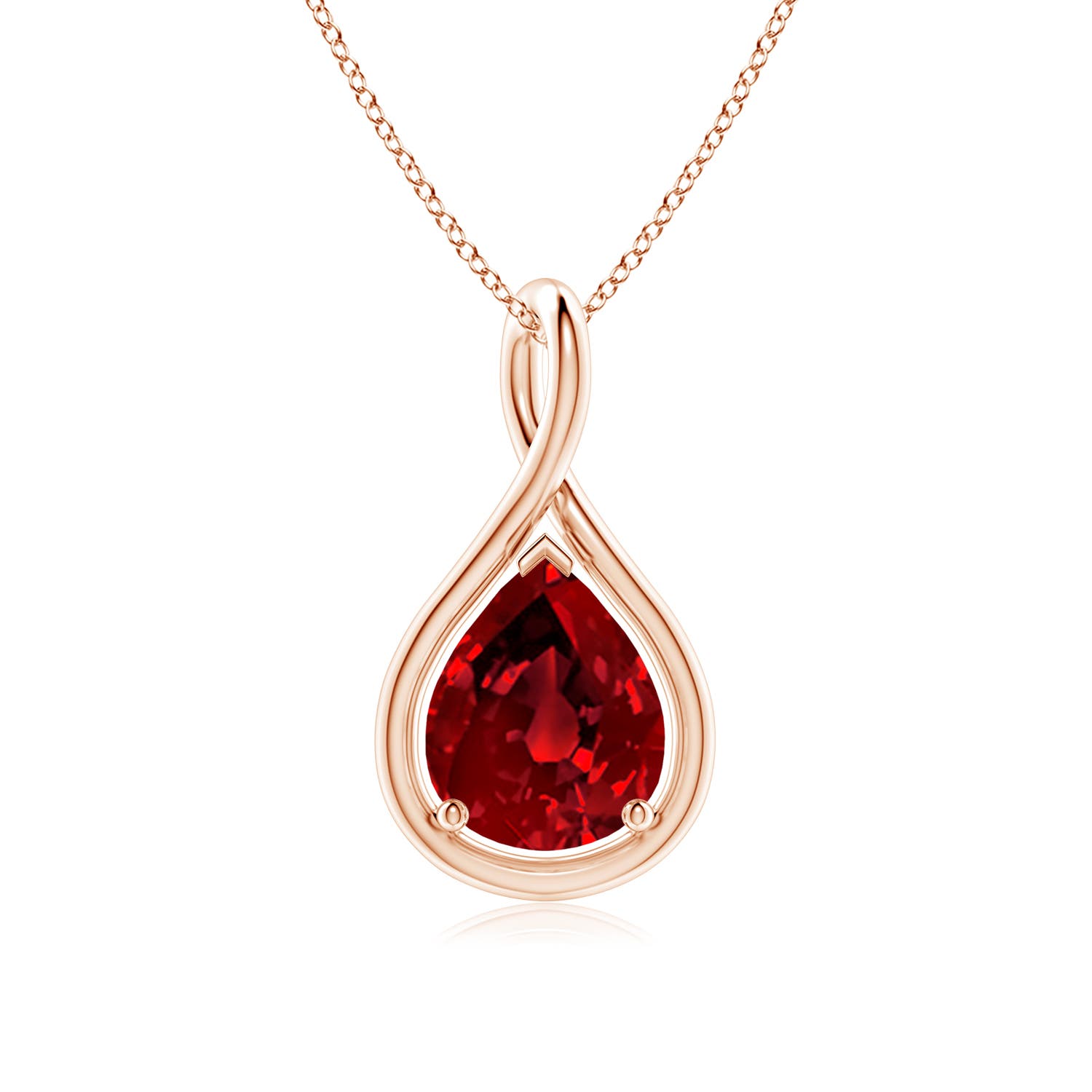 10x8mm Labgrown Lab-Grown Solitaire Pear Ruby Twist Bale Pendant in 18K Rose Gold