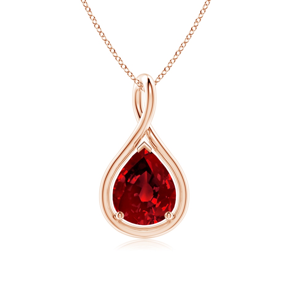 10x8mm Labgrown Lab-Grown Solitaire Pear Ruby Twist Bale Pendant in 18K Rose Gold 