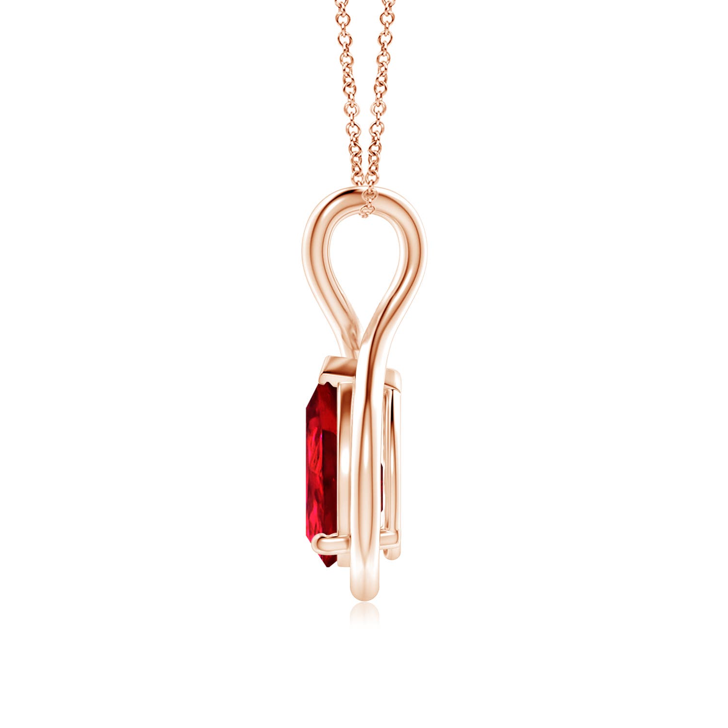 10x8mm Labgrown Lab-Grown Solitaire Pear Ruby Twist Bale Pendant in 18K Rose Gold