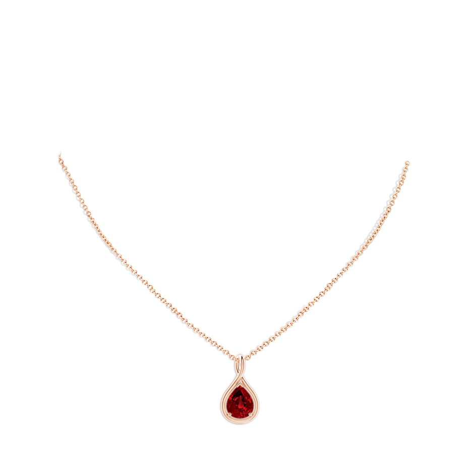 10x8mm Labgrown Lab-Grown Solitaire Pear Ruby Twist Bale Pendant in 18K Rose Gold pen