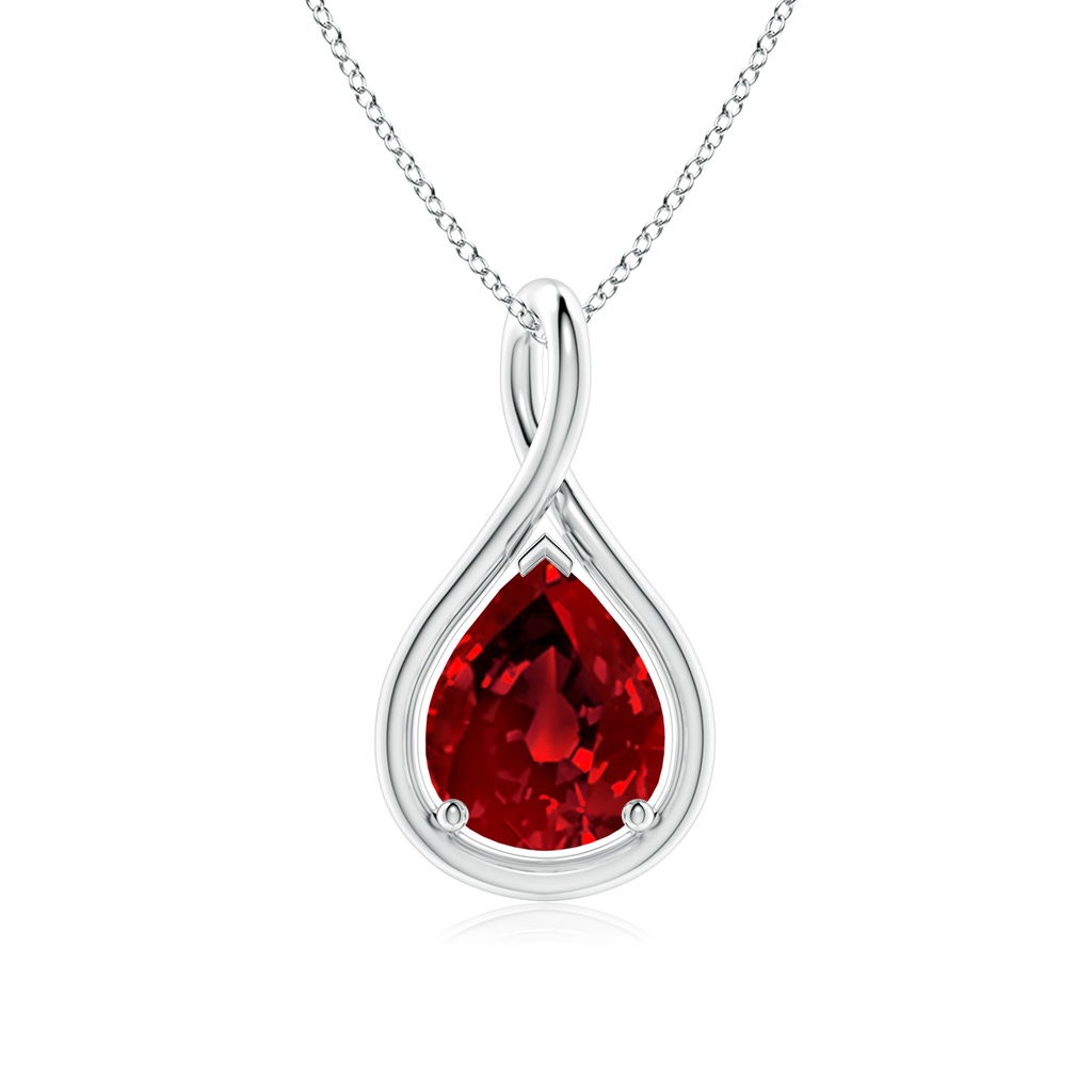 10x8mm Labgrown Lab-Grown Solitaire Pear Ruby Twist Bale Pendant in P950 Platinum