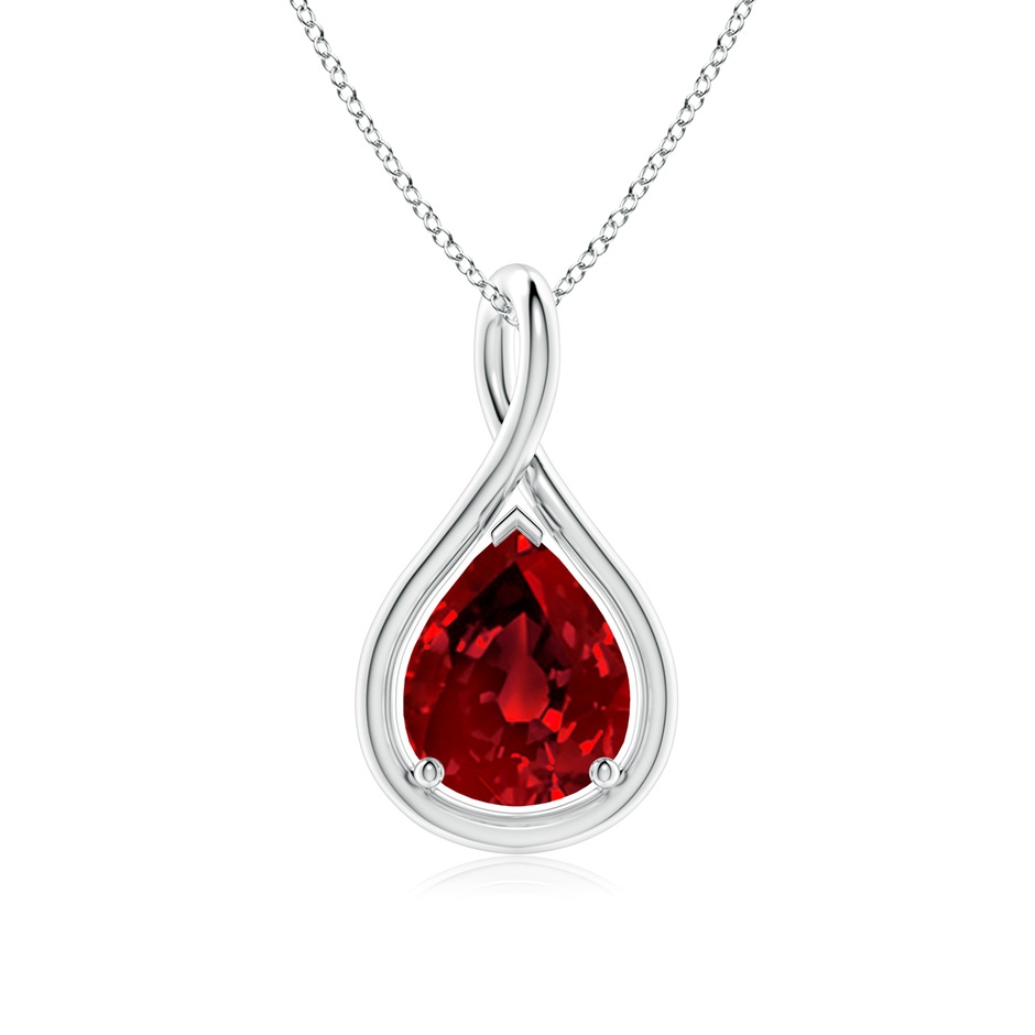 10x8mm Labgrown Lab-Grown Solitaire Pear Ruby Twist Bale Pendant in P950 Platinum 