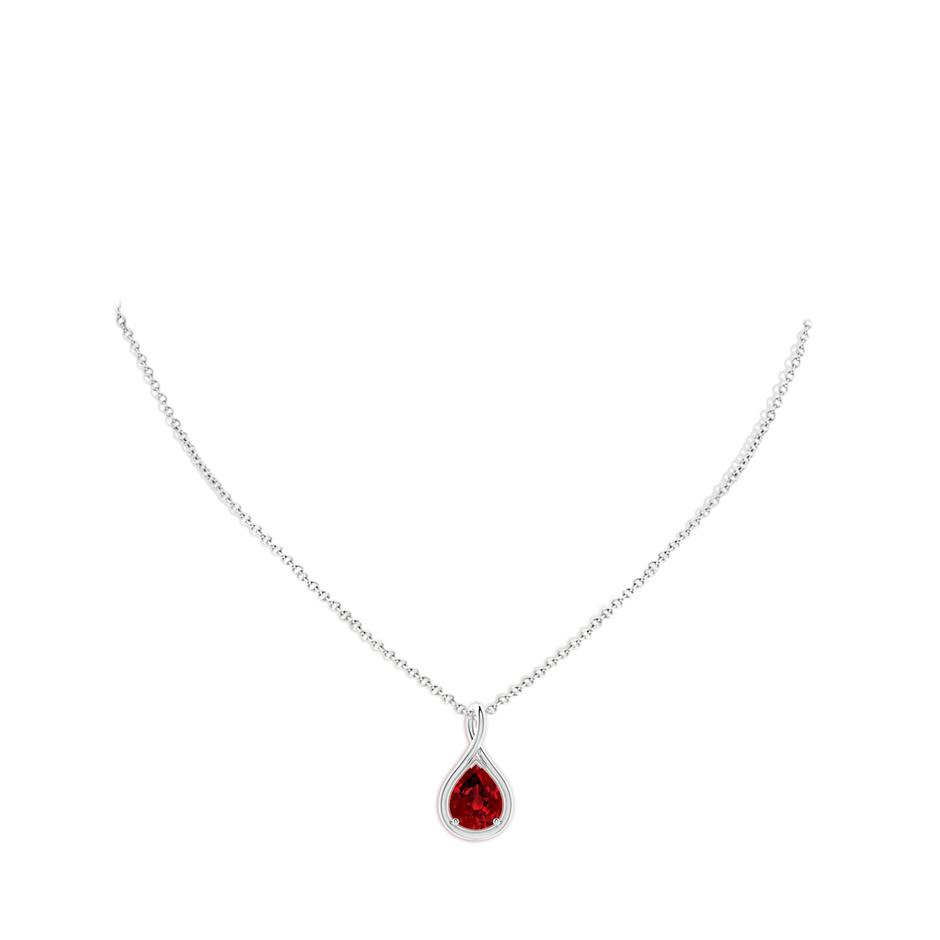 10x8mm Labgrown Lab-Grown Solitaire Pear Ruby Twist Bale Pendant in P950 Platinum pen