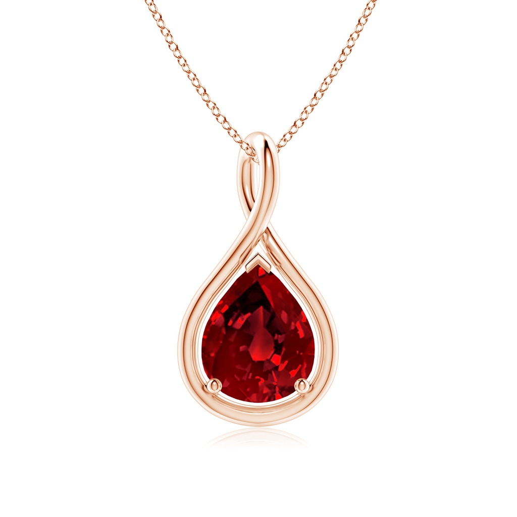 10x8mm Labgrown Lab-Grown Solitaire Pear Ruby Twist Bale Pendant in Rose Gold