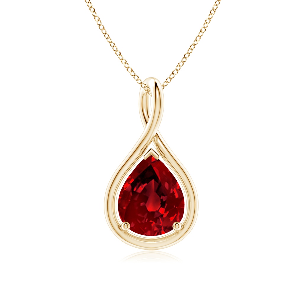 10x8mm Labgrown Lab-Grown Solitaire Pear Ruby Twist Bale Pendant in Yellow Gold
