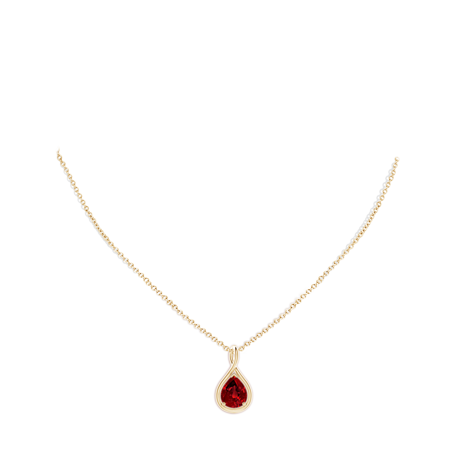 10x8mm Labgrown Lab-Grown Solitaire Pear Ruby Twist Bale Pendant in Yellow Gold - body_neck