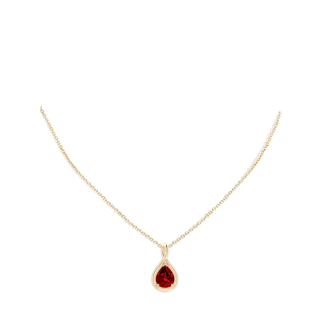 10x8mm Labgrown Lab-Grown Solitaire Pear Ruby Twist Bale Pendant in Yellow Gold - body_neck