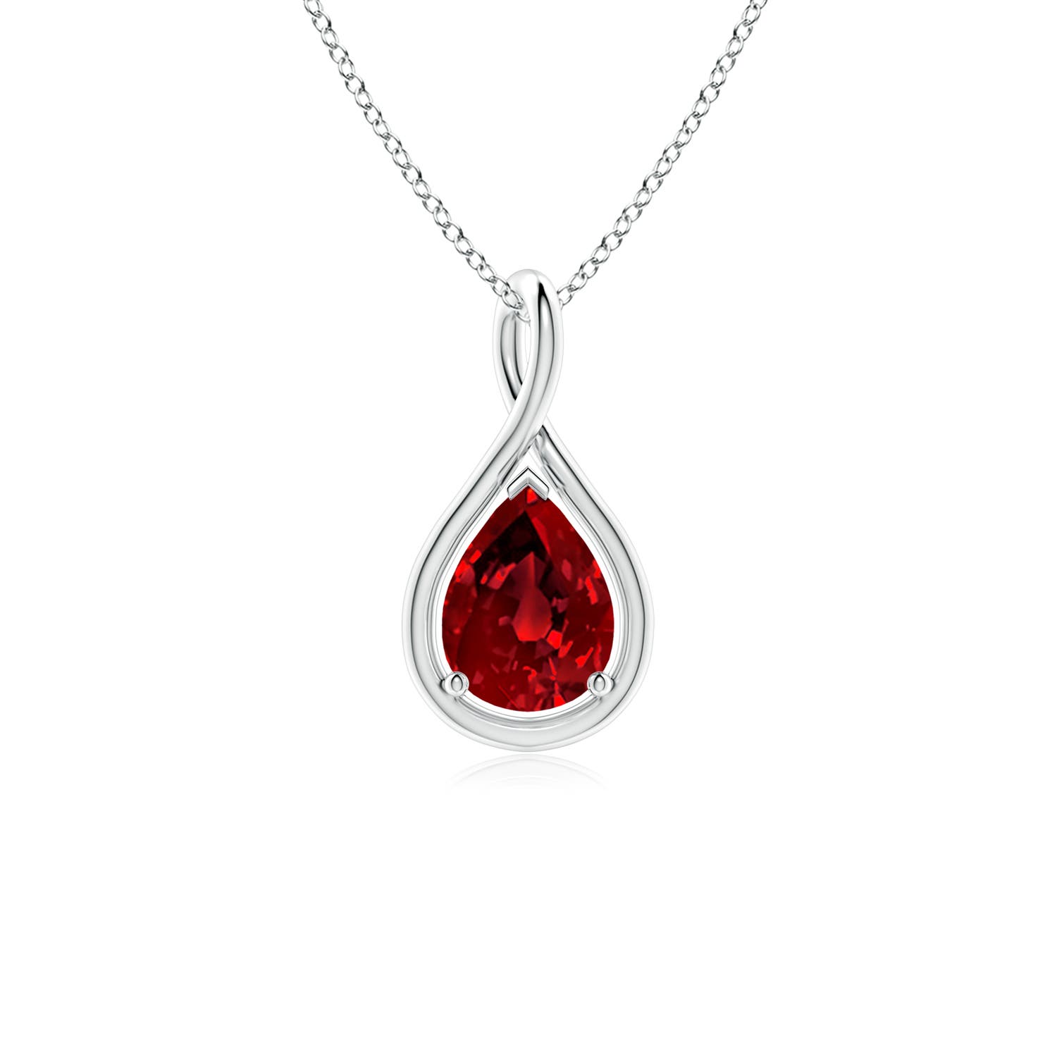 8x6mm Labgrown Lab-Grown Solitaire Pear Ruby Twist Bale Pendant in 18K White Gold