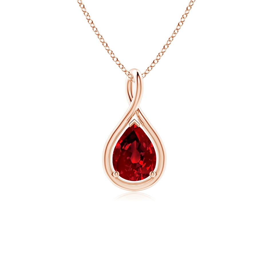 8x6mm Labgrown Lab-Grown Solitaire Pear Ruby Twist Bale Pendant in Rose Gold 