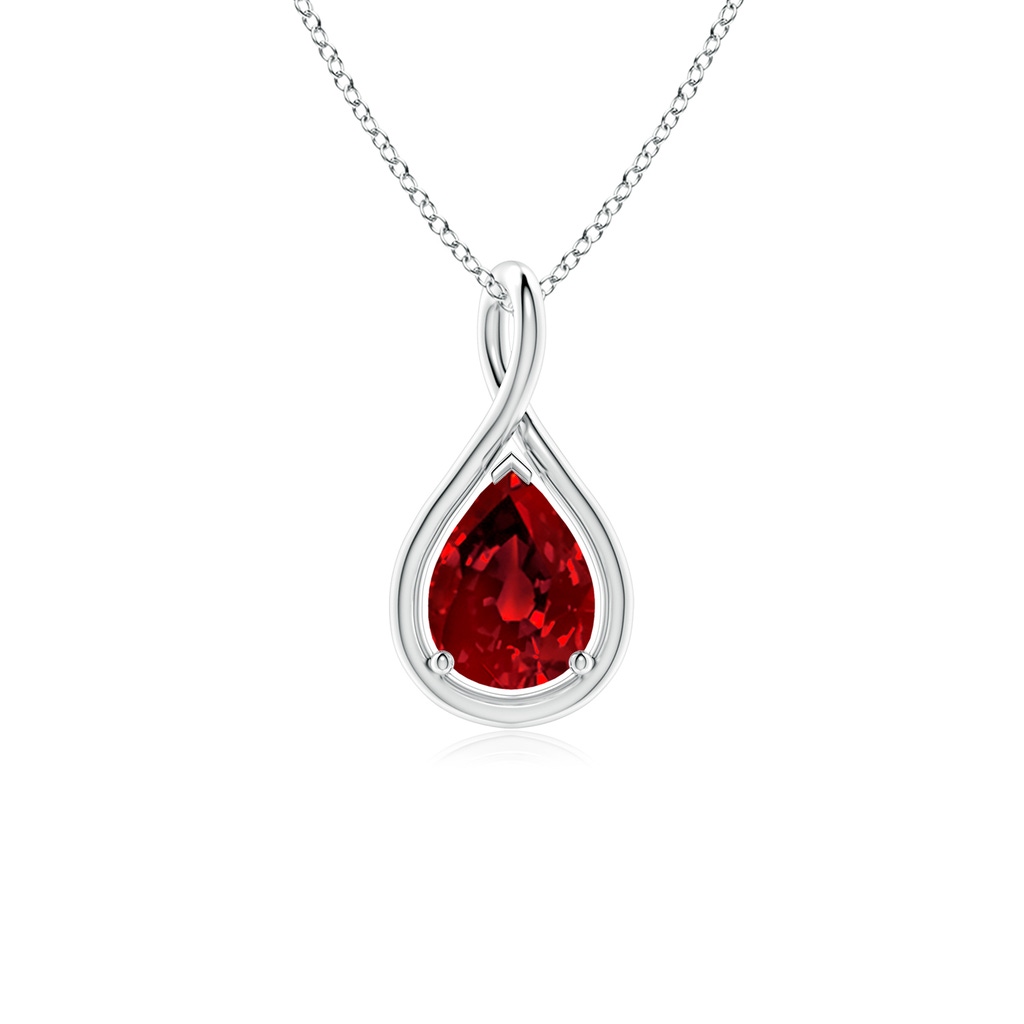 8x6mm Labgrown Lab-Grown Solitaire Pear Ruby Twist Bale Pendant in White Gold