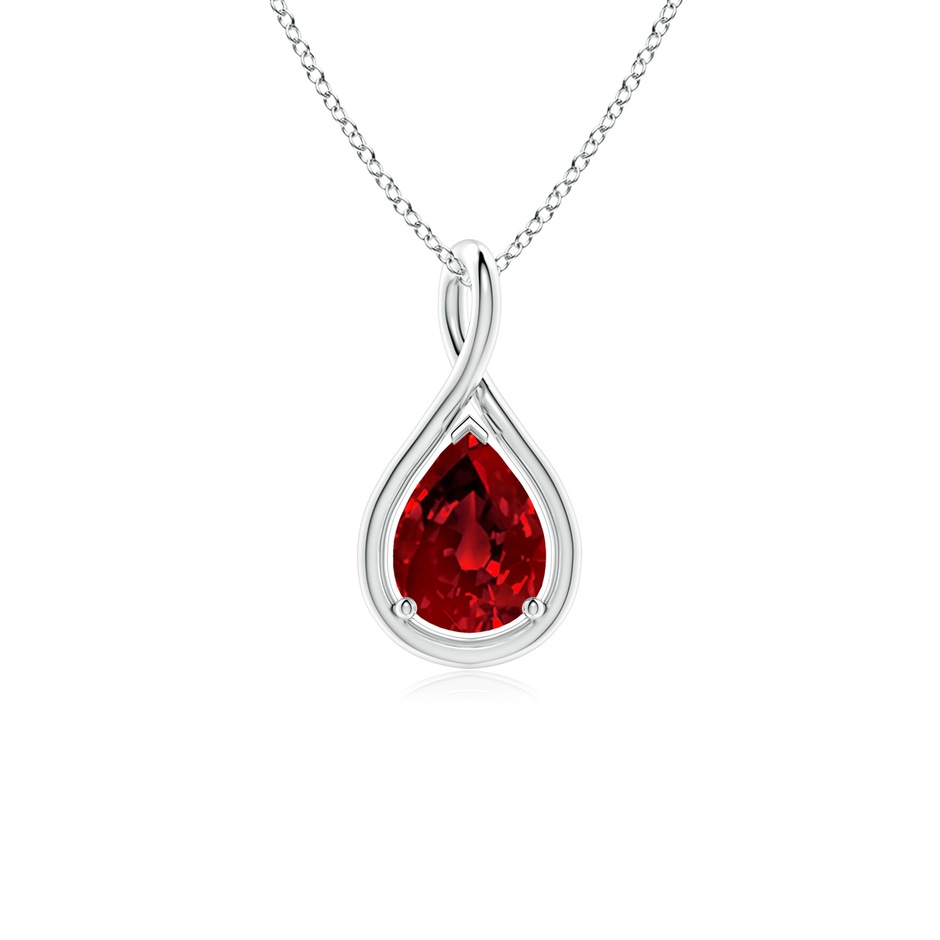 8x6mm Labgrown Lab-Grown Solitaire Pear Ruby Twist Bale Pendant in White Gold 