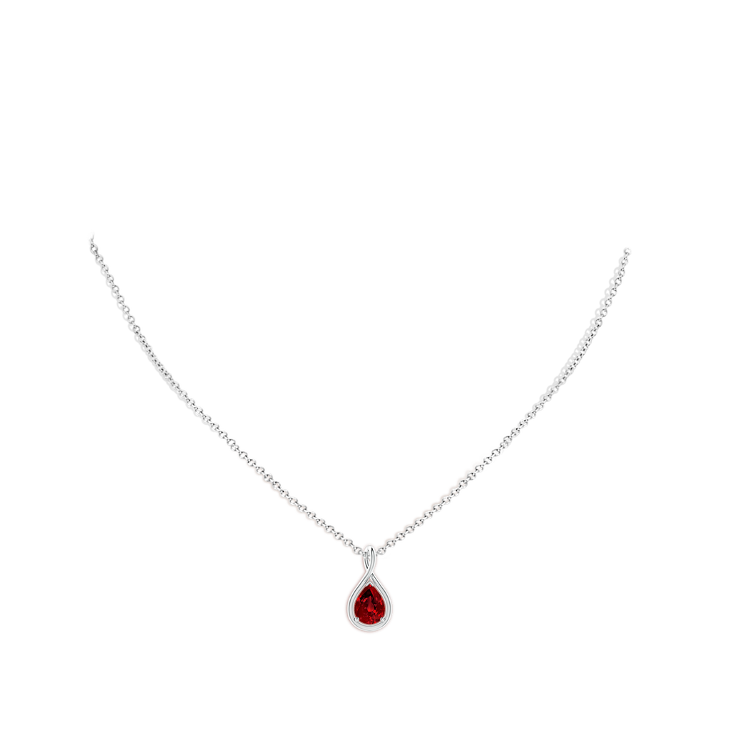 8x6mm Labgrown Lab-Grown Solitaire Pear Ruby Twist Bale Pendant in White Gold pen