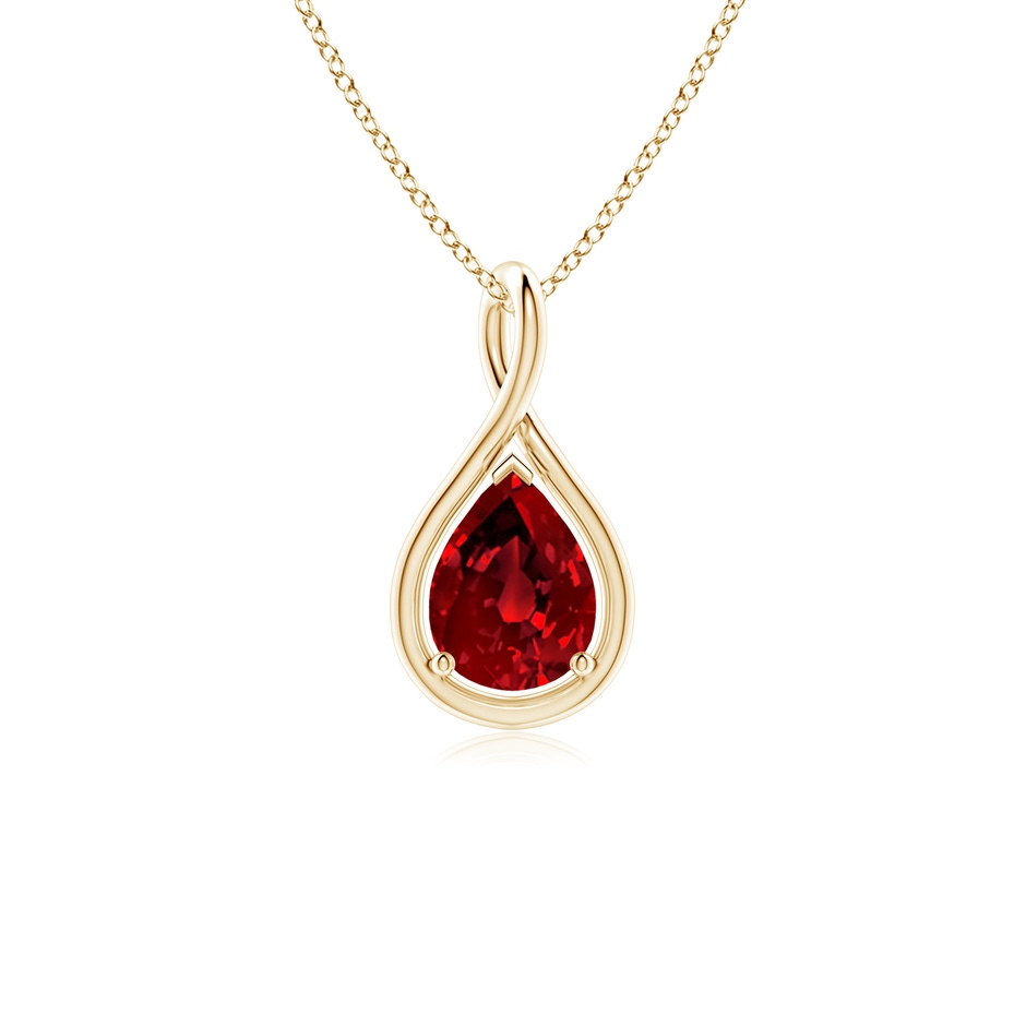 8x6mm Labgrown Lab-Grown Solitaire Pear Ruby Twist Bale Pendant in Yellow Gold 