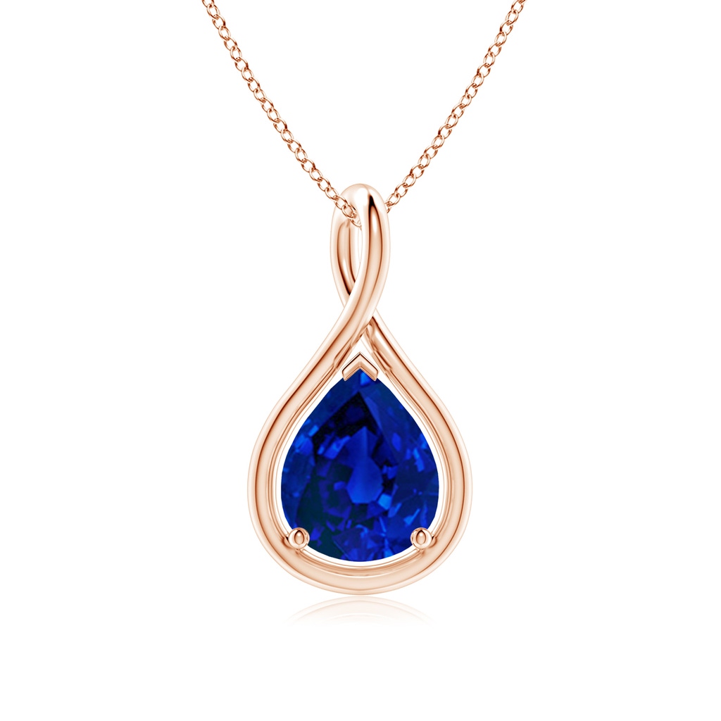 10x8mm Labgrown Lab-Grown Solitaire Pear Blue Sapphire Twist Bale Pendant in Rose Gold