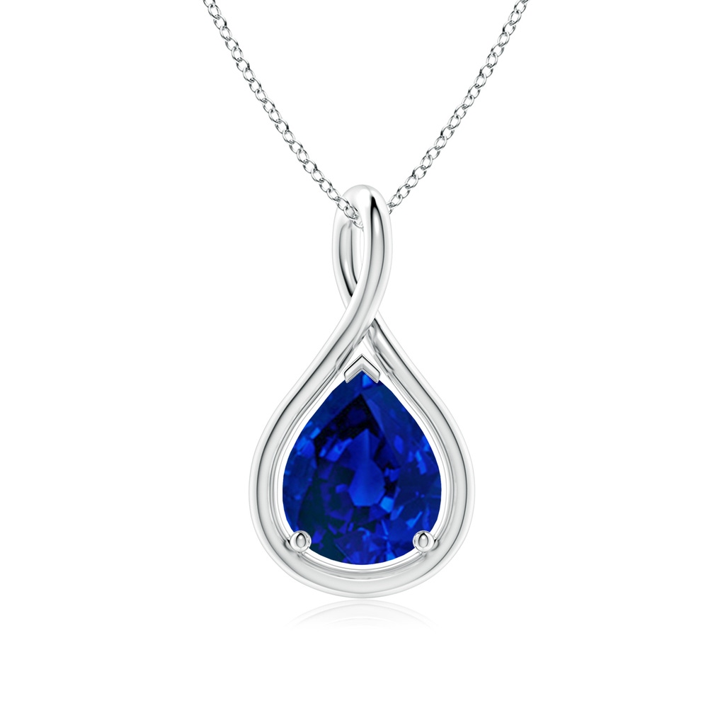 10x8mm Labgrown Lab-Grown Solitaire Pear Blue Sapphire Twist Bale Pendant in White Gold