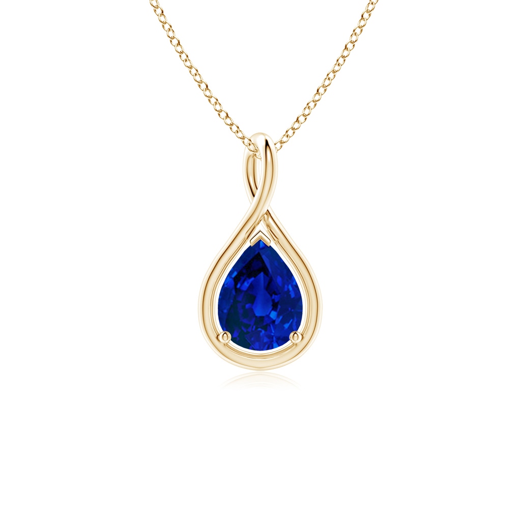 8x6mm Labgrown Lab-Grown Solitaire Pear Blue Sapphire Twist Bale Pendant in Yellow Gold