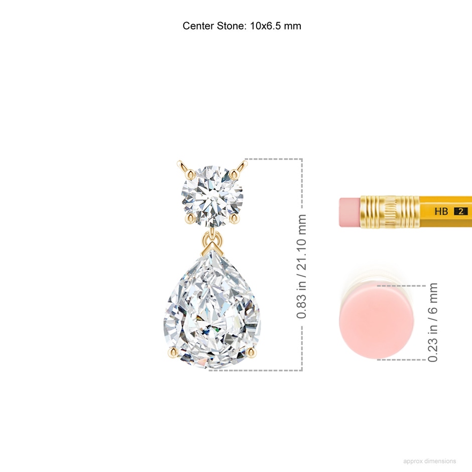 10x6.5mm FGVS Lab-Grown Solitaire Pear Diamond Drop Pendant with Accent in Yellow Gold ruler