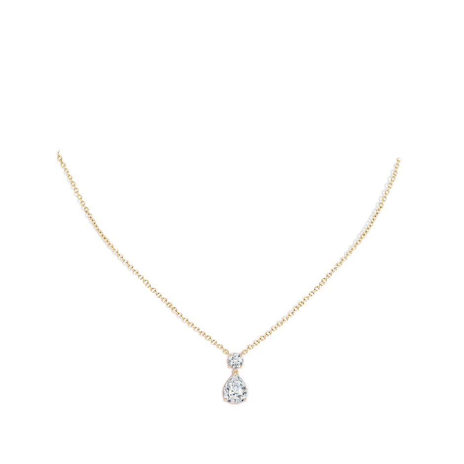 10x6.5mm FGVS Lab-Grown Solitaire Pear Diamond Drop Pendant with Accent in Yellow Gold pen