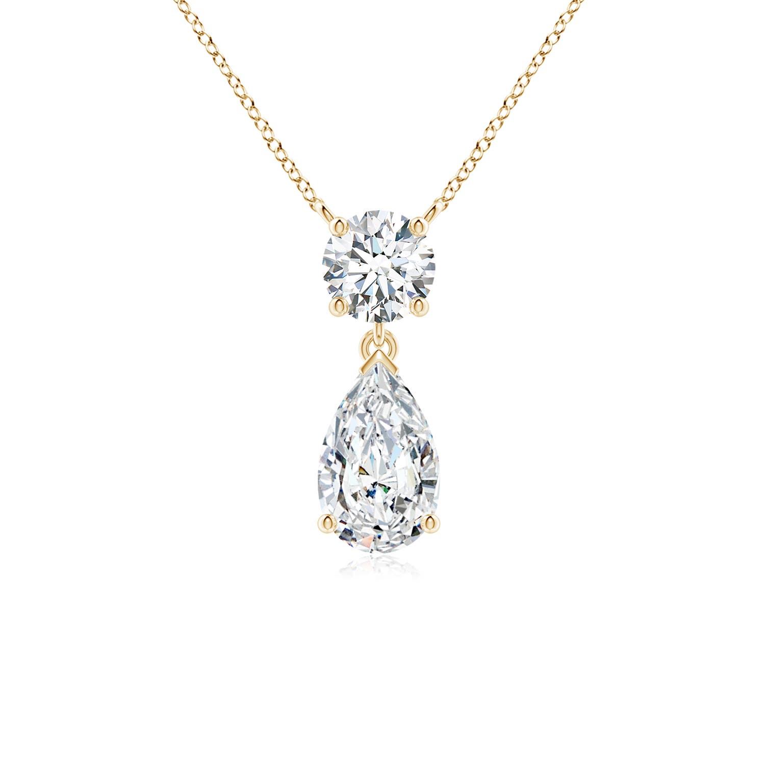 9x5.5mm FGVS Lab-Grown Solitaire Pear Diamond Drop Pendant with Accent in 18K Yellow Gold