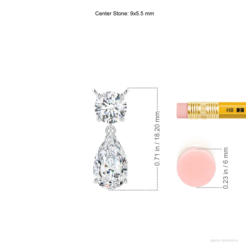 9x5.5mm FGVS Lab-Grown Solitaire Pear Diamond Drop Pendant with Accent in P950 Platinum ruler